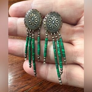 Vintage Native American Navajo Concho malachite sterling silver HEISHI